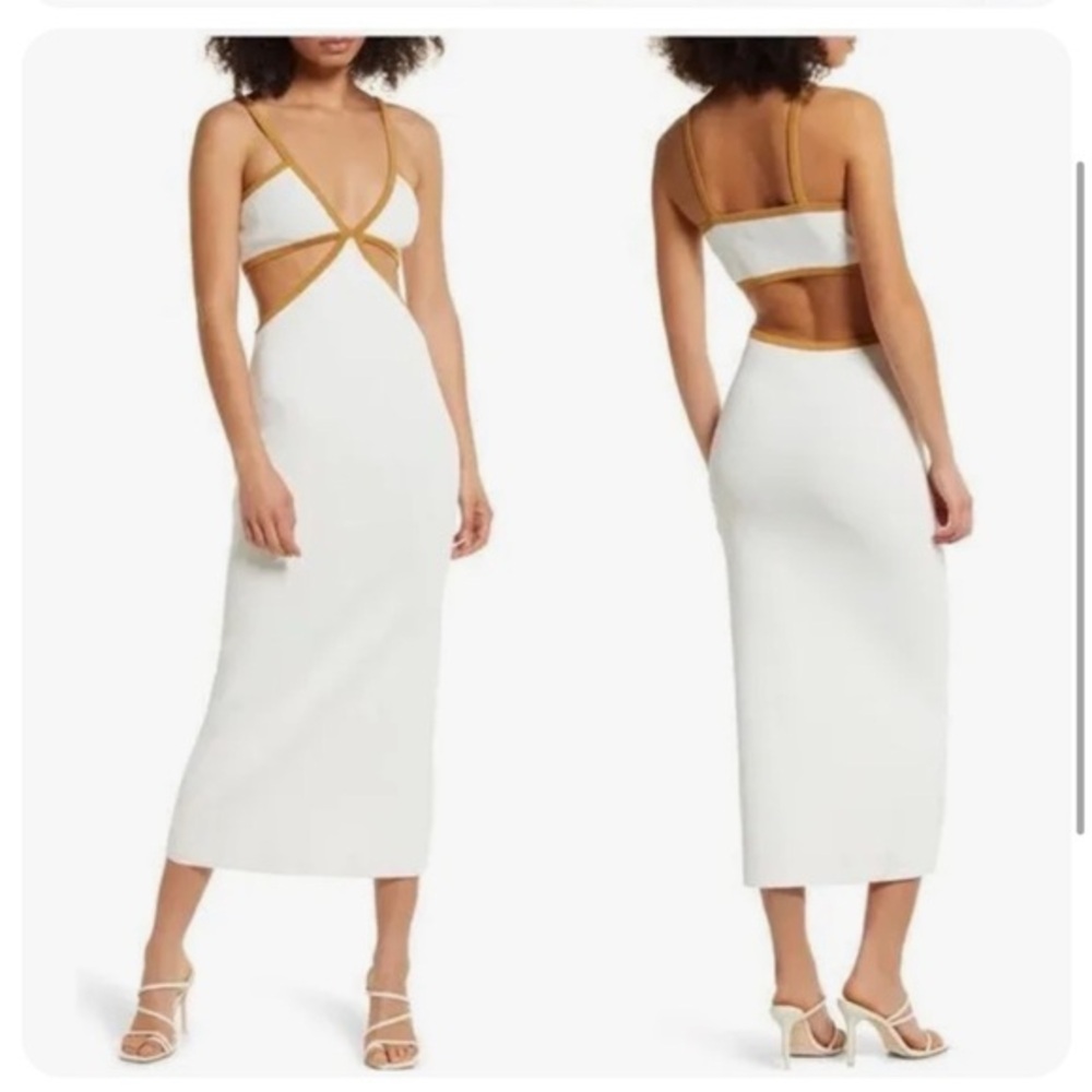 Significant Other  Dress Adi Cutout‎ Waist Knit Midi Dress White Tan Sz 8